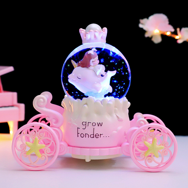 Creative carriage crystal ball music box romantic dolphin and girl rotating music box creative girls holiday gift