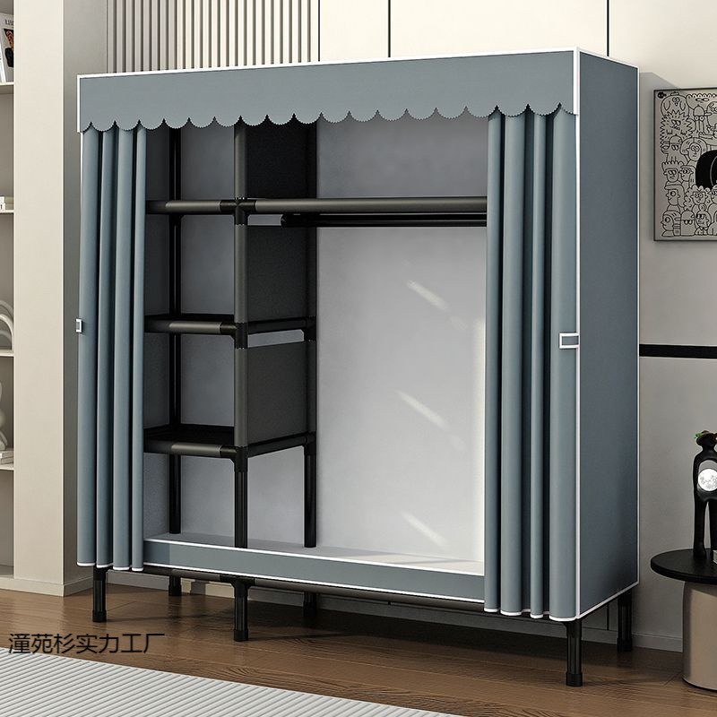 Simple Wardrobe for Home Bedroom with Thickened Steel Frame, Assembled Fabric Wardrobe for Rental, Sturdy and Durable Cabinet