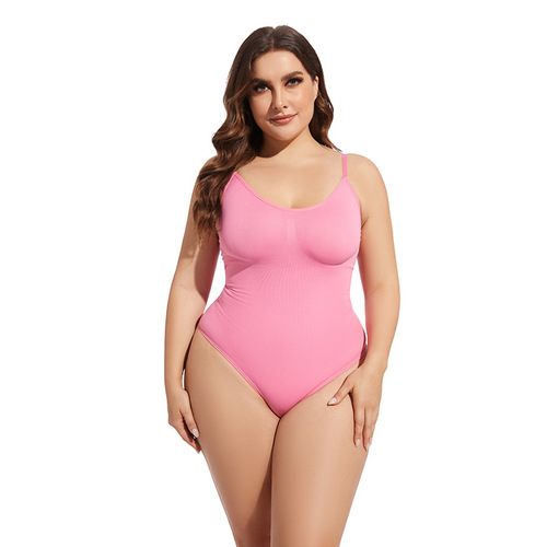 Cross-border best-selling seamless shaping tummy control and butt-lifting plus-size butt-lifting tight crotch button-down elastic one-piece garment