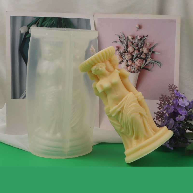 Estilo europeo retro columna romana Venus diosa cabeza retrato fondant molde DIY aromaterapia yeso vela molde de silicona
