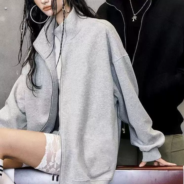 拉链开衫薄外套女2025春秋季新款显瘦简约宽松上衣外套