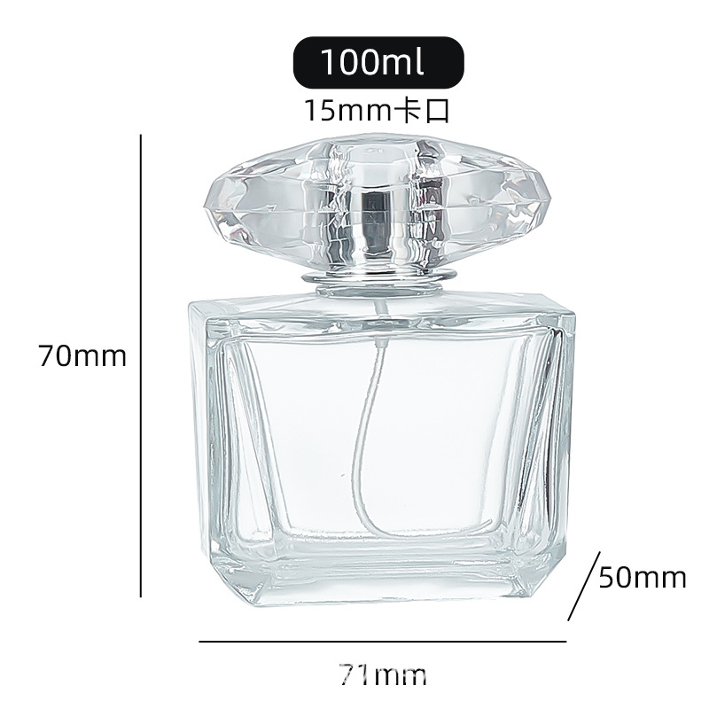 El fabricante vende botellas de perfume cuadradas al por mayor, presiona el spray y las botellas de vidrio transparente se dividen en botellas vacías de 30 - 100 ML.