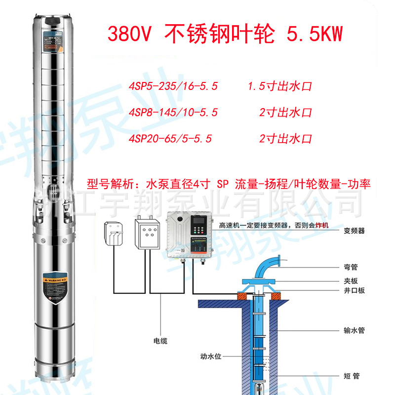 Bomba sumergible de imán permanente con frecuencia variable bomba de pozo profundo de alta velocidad bomba de agua profunda de alta elevación impulsor de acero inoxidable bomba de pozo profundo de alta velocidad trifásica
