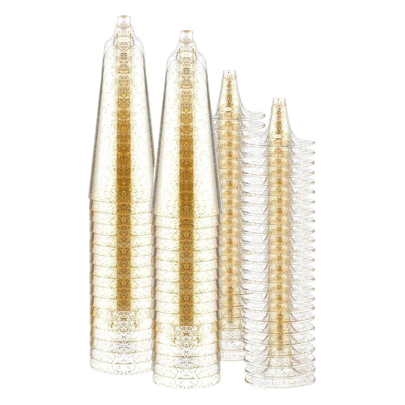 Copa de champán de plástico dorada, copa de cóctel desechable, copa transparente para vino tinto, copa para soda y martini