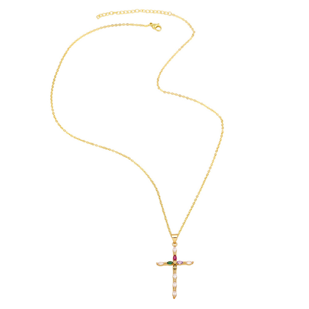 Fashion Zircon Cross Pendant Copper Necklace Simple Accessories display picture 7