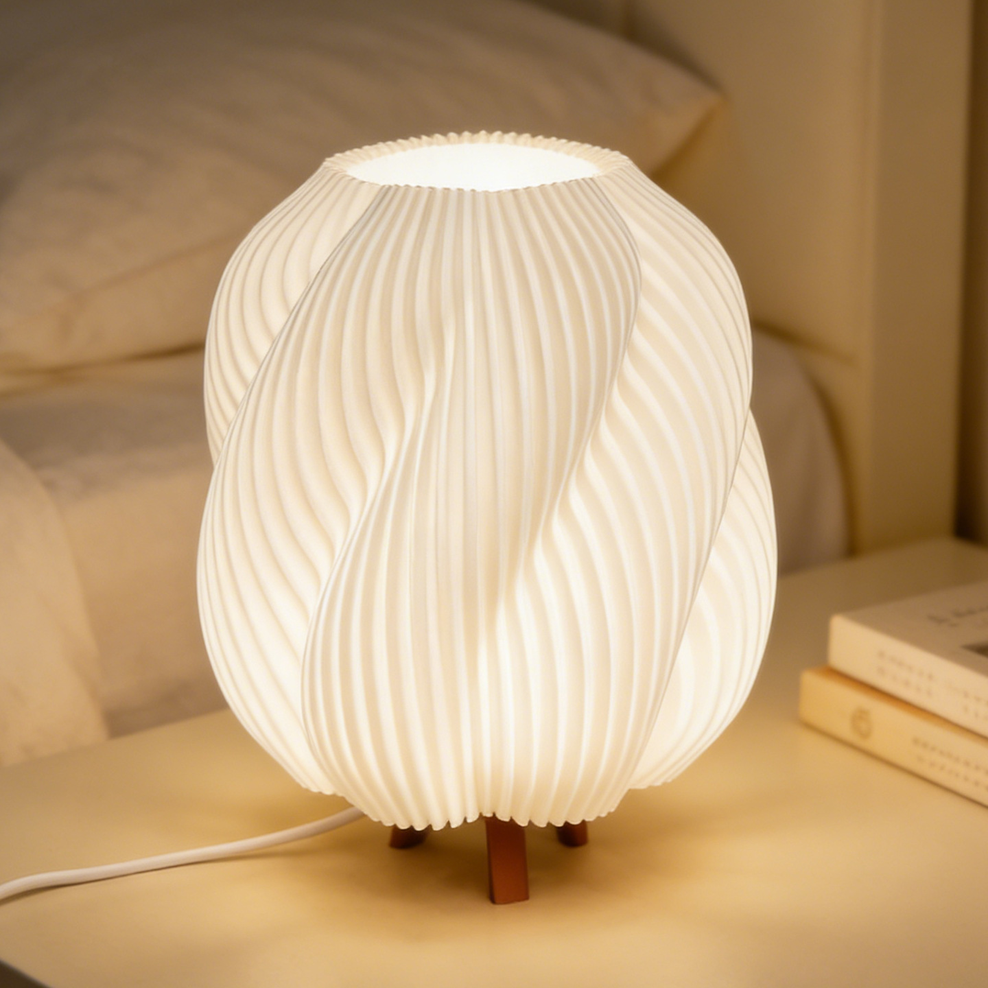 Modern Simple Wave Texture 3D Printing Table Lamp Bedroom Romantic Atmosphere Bedside Lamp Creative Decorative Lamps