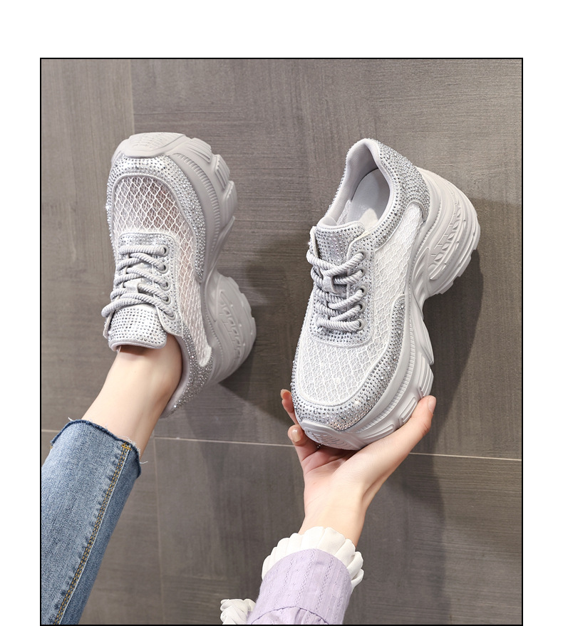 Giày sneaker nữ đế dày lưới thoáng khí đính đá rhinestone — Màu trắng chi tiết 14
