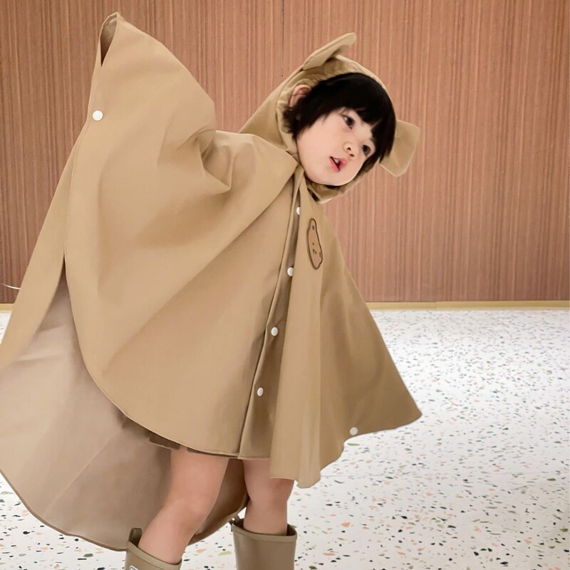 ins new Japanese and Korean Children's raincoat bear poncho lightweight cloak raincoat kindergarten schoolbag waterproof rain suit