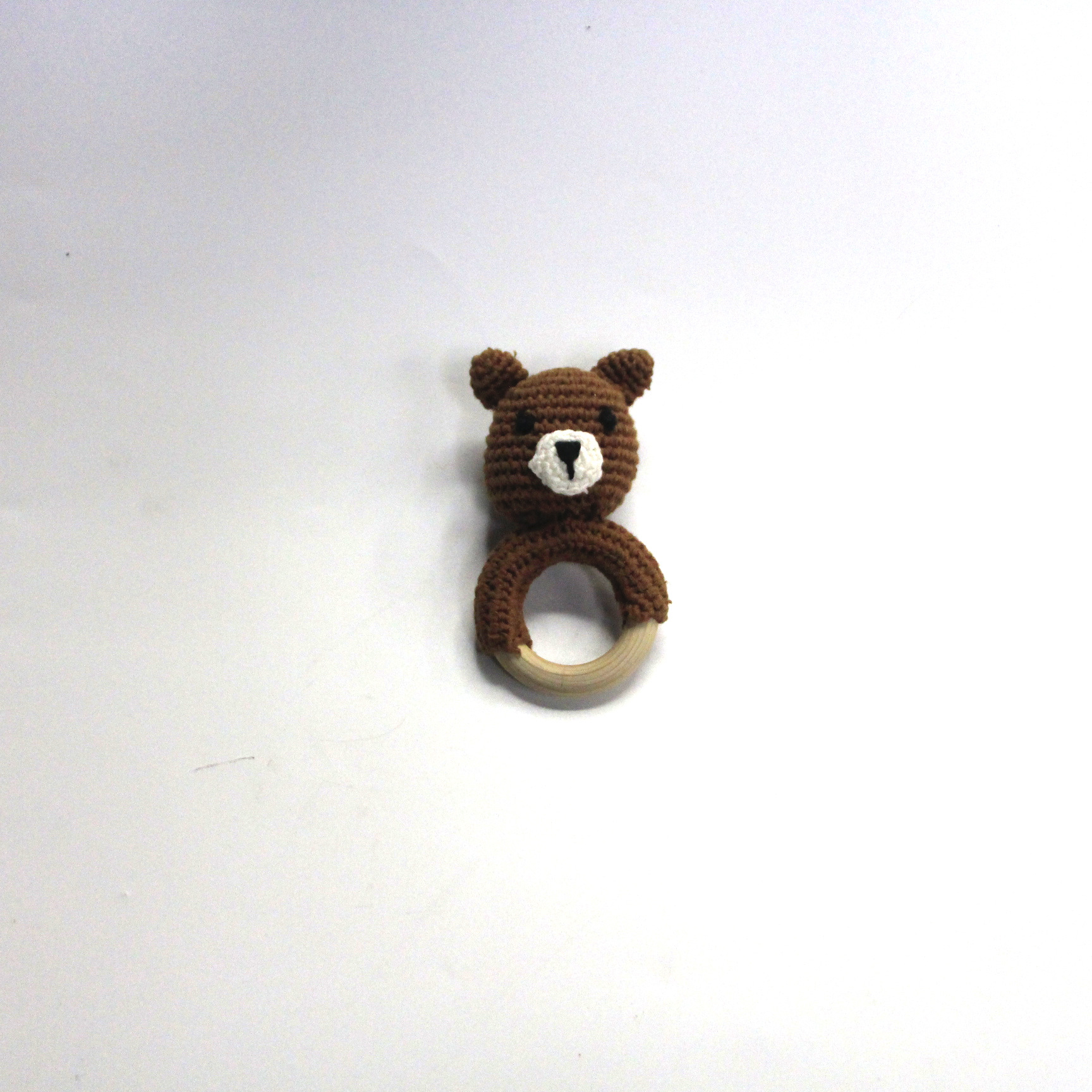 Manufacturer Supply Wool Yarn Hand-Crank Animal Wood Ring Sound Toy DIY Hand Crochet Bell Toy Wholesale