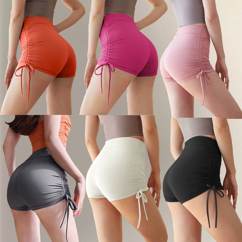 Sports Shorts with No Awkward Lines, Drawstring, Tight-Fitting, High-Waisted, Butt-Lifting, Fitness Three-Quarter Length Yoga Pants, Red Yoga Pants