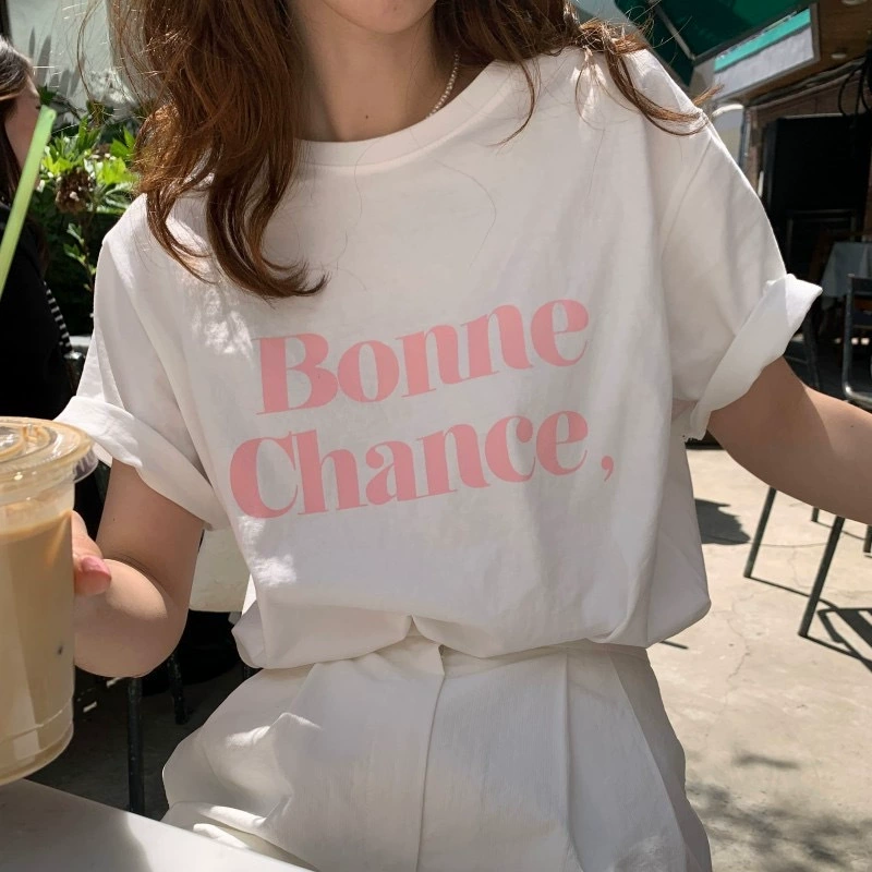 В наличии Корейский стиль, простая свободная универсальная футболка с короткими рукавами из чистого хлопка с круглым вырезом и буквенным принтом, три цвета