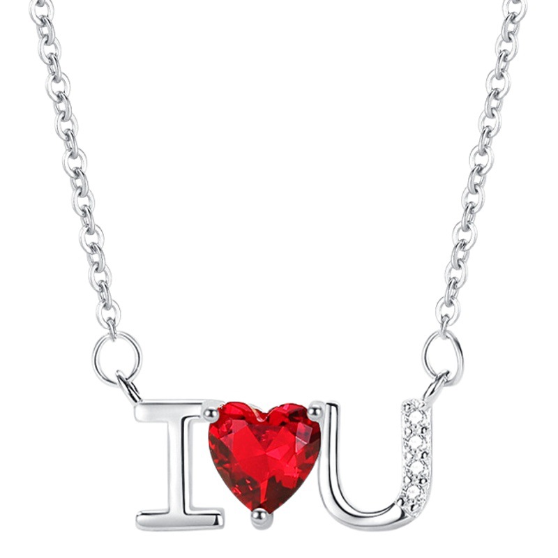 Plata esterlina s925 diamante ilovey te amo collar de cadena clavícula femenina simple joyería del Día San Valentín