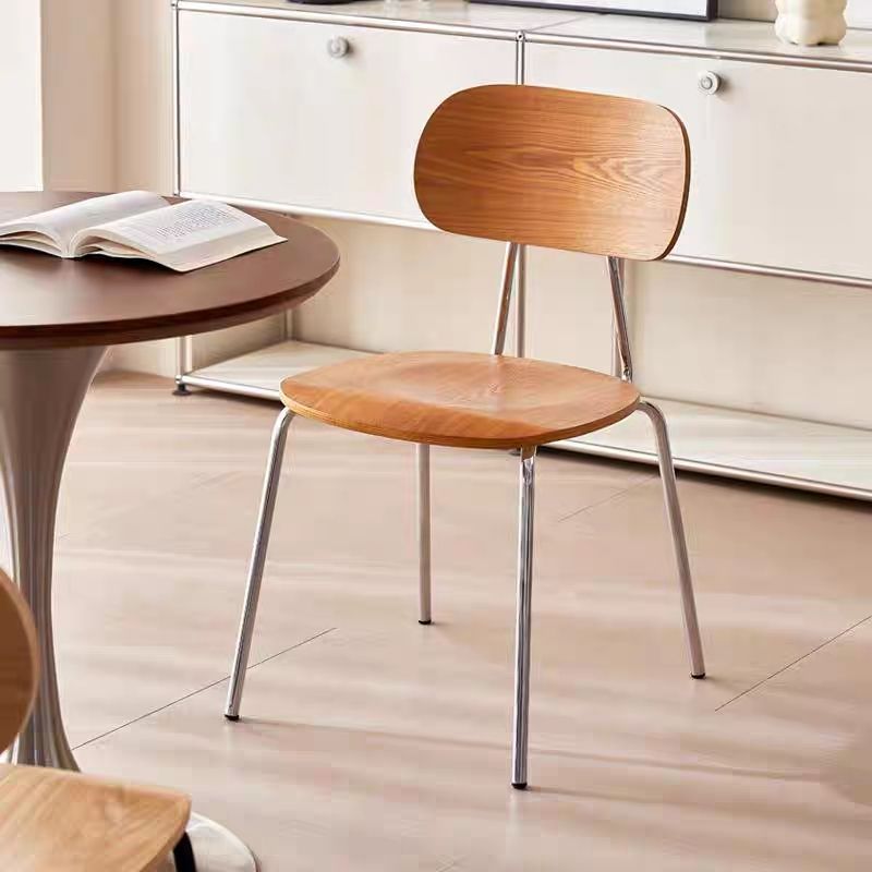 Retro Dining Table and Chairs, Stainless Steel Chairs, Solid Wood Backrest Chairs, Milk Tea and Dessert Shop, Cafe Commercial Dining Chairs, Backrest Chairs