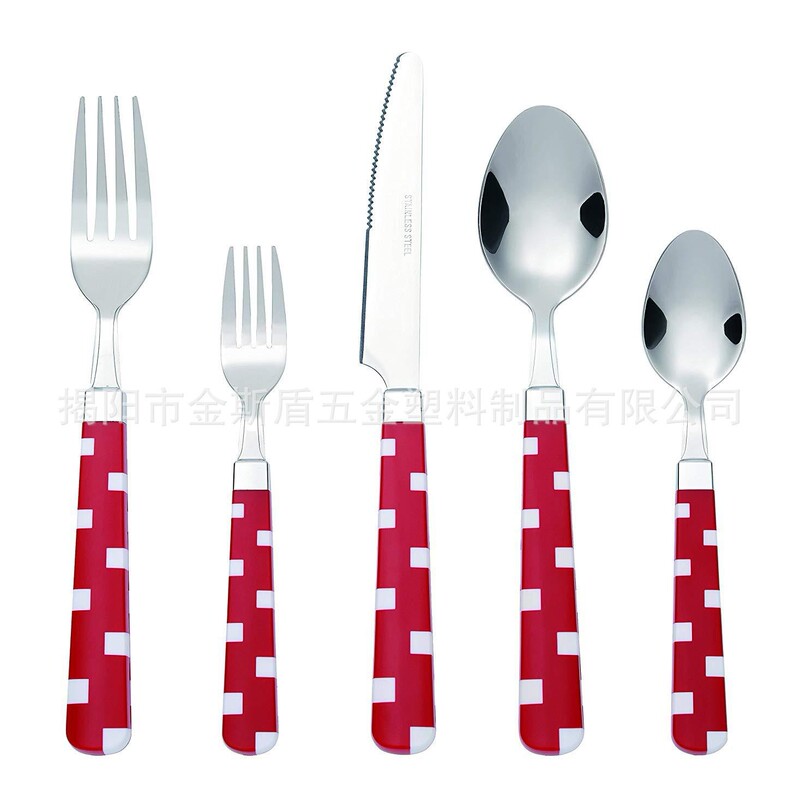 Manufacturer Customized Cheap Stainless Steel Cutlery Set with Mixed Color Plastic Handles, 16-Piece Set, 24-Piece Set
