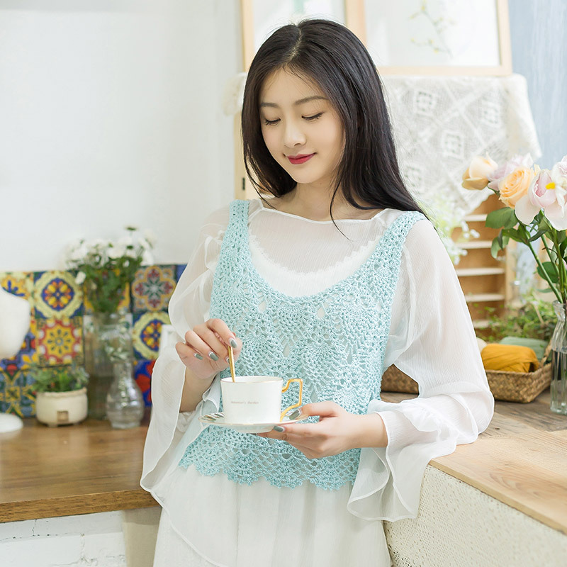 苏苏姐家菠萝花蕾丝吊带春夏编织diy钩针衣服毛线团材料包凞