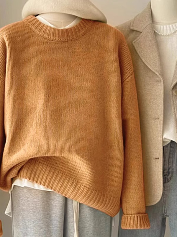 Milk Pumpkin Orange Raccoon Velvet Soft Waxy Sweater for Women Autumn and Winter Loose Lazy Style Knitted Bottoming Shirt with Inner Top