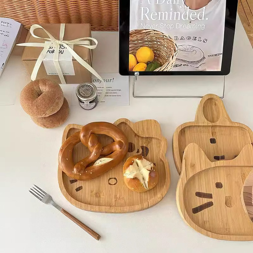 【Yuanjin Bamboo】Bamboo Baby Food Plate with Ins Cartoon Style Creative Cute Animal Design