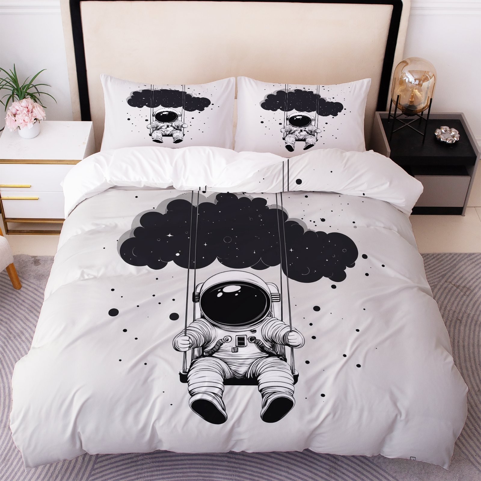 Cartoon Astronaut Digital Printed Edredon Kit Textile Transpirable Transfronterizo Fuente TEMU / JIT