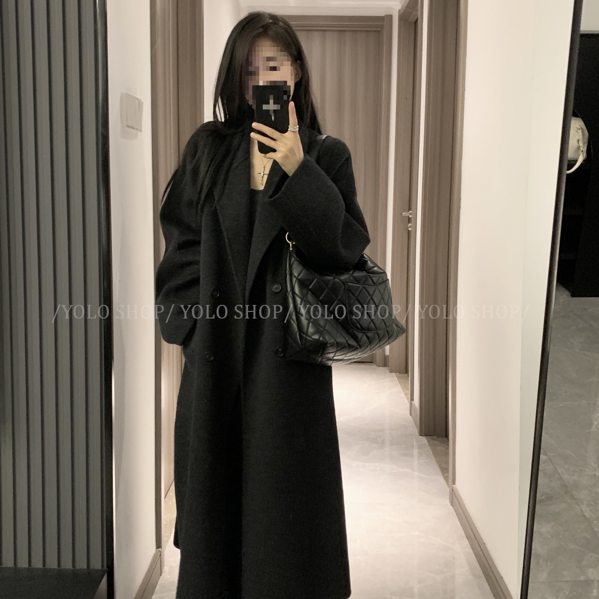 YOLO SHOP 感双面呢羊毛大衣正肩加厚秋冬羊绒小个子毛呢外套