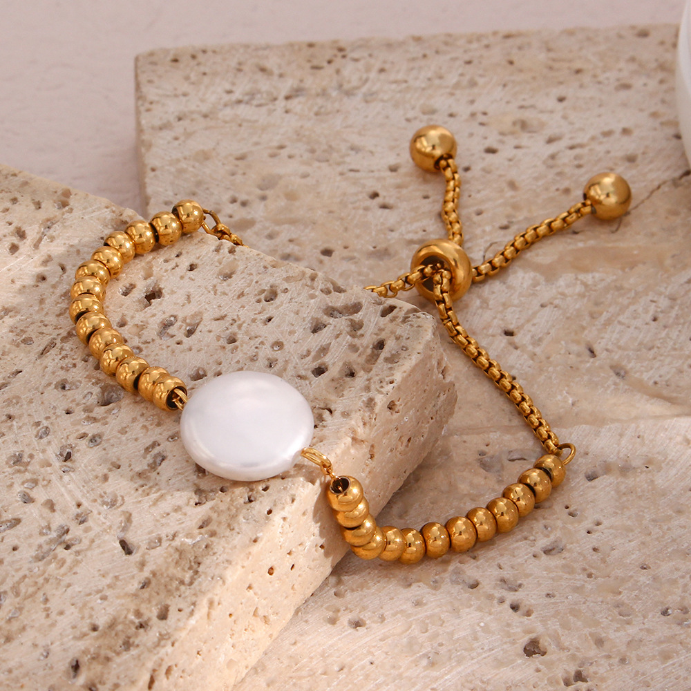 Rétro Style Perle En Acier Inoxydable Plaqué 18k Perles Cordon Bracelet display picture 1