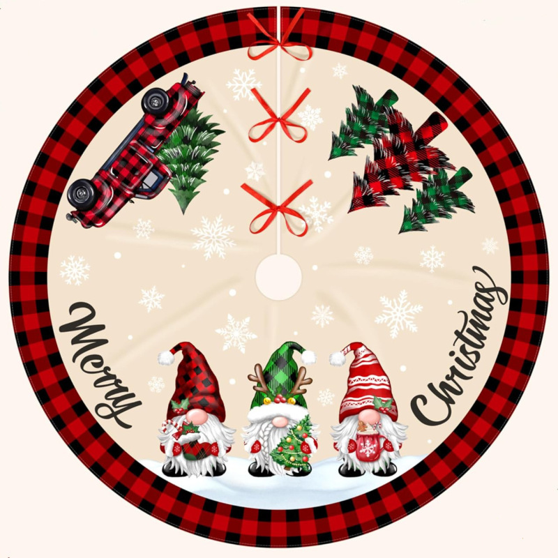 新しい国境を越えたクリスマスの木のスカートクリスマスの装飾品の漫画のプリントの木のスカートはクリスマスツリーの底のエプロンを並べます。|undefined