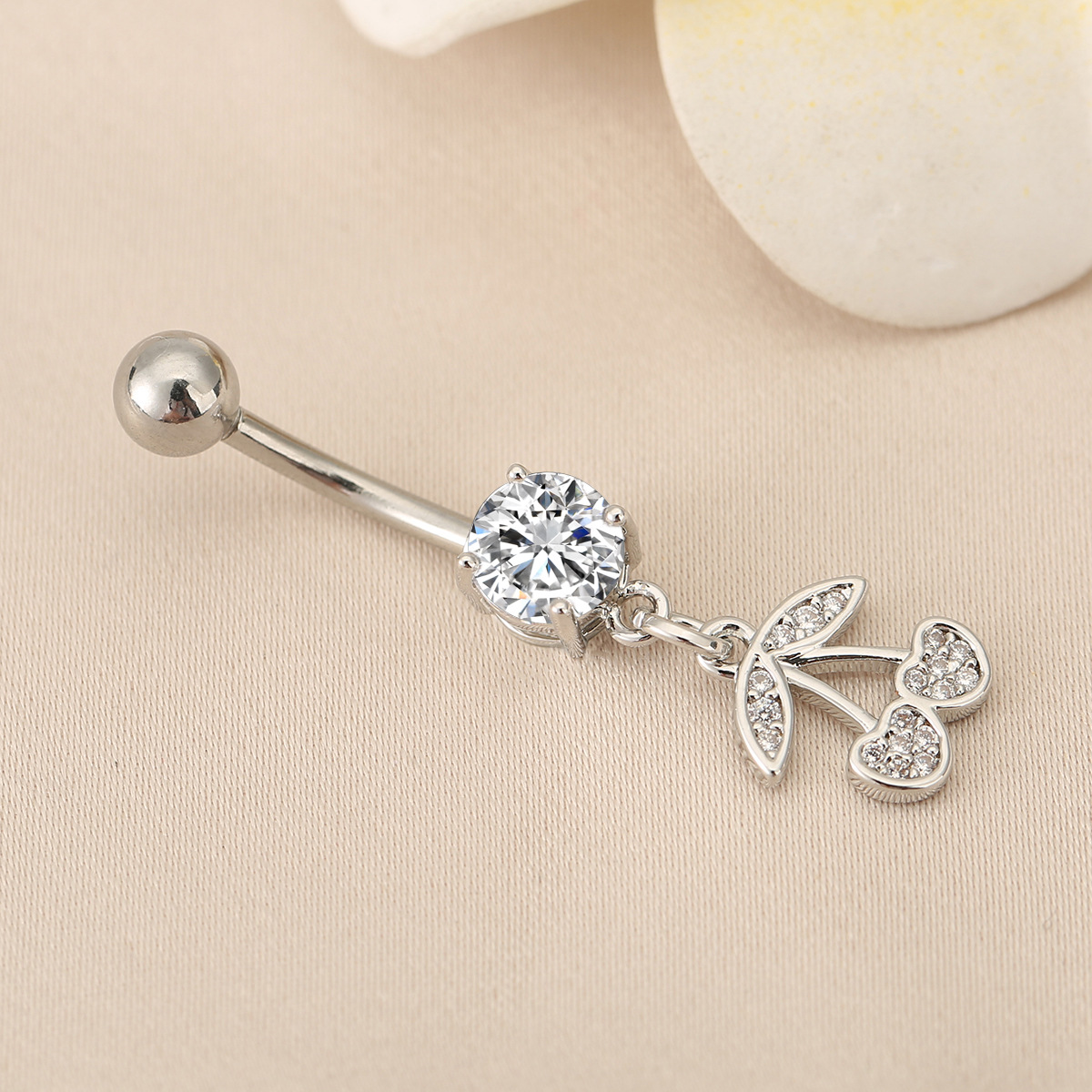 Cherry Shaped Navel Piercing With Diamonds For Women_voghion.com