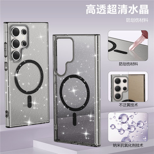 For foreign trade Samsung s25ultra phone case s24/s23u transparent glitter s22 terminator magnetic shell imd