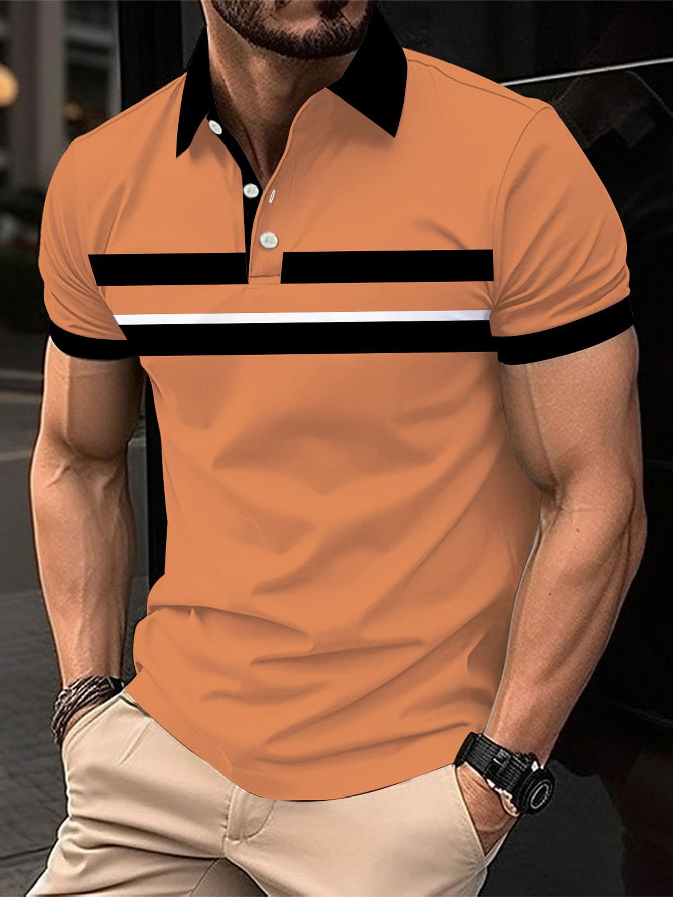 Polo de hombre con estampado 3D para comercio transfronterizo 2025, camiseta polo sin mangas informal con patrón para hombre, estilo D de seda helada.
