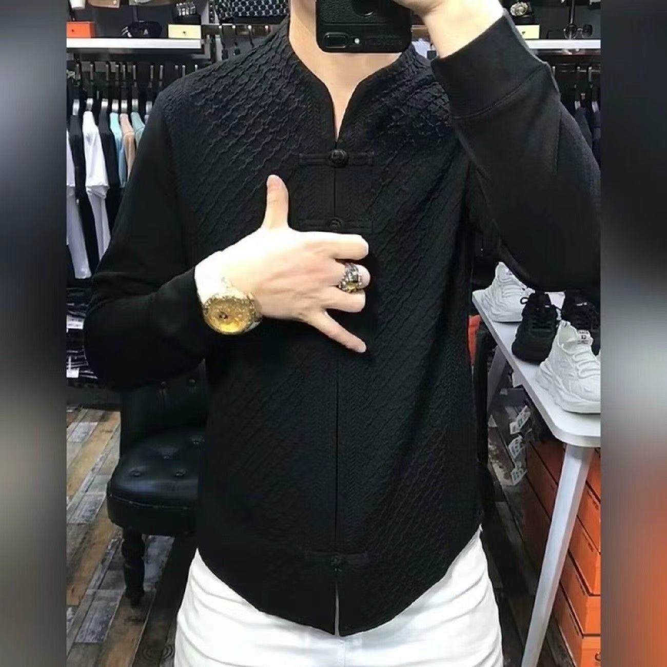 New autumn and winter collection: versatile men's base layer shirts, Chinese-style button-down T-shirts, and trendy Chinese-style hoodies
