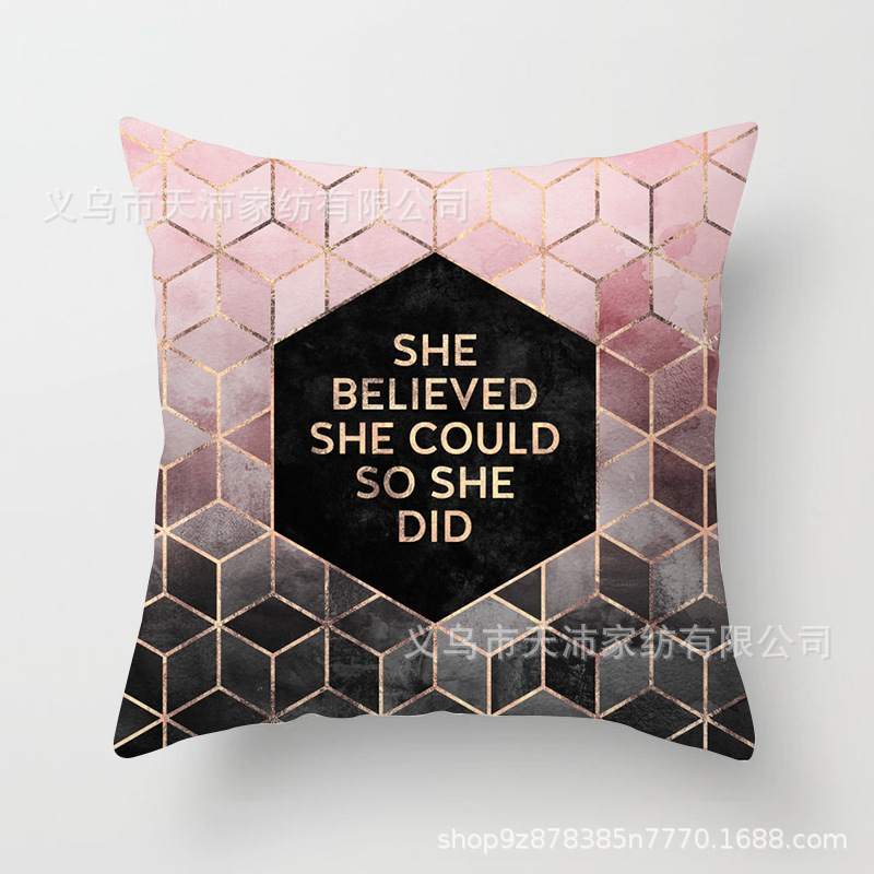 Funda de almohada personalizada con logotipo corporativo, funda de cojín geométrica de Amazon, terciopelo piel de melocotón, cojín para sofá de sala de estar, moderno y minimalista