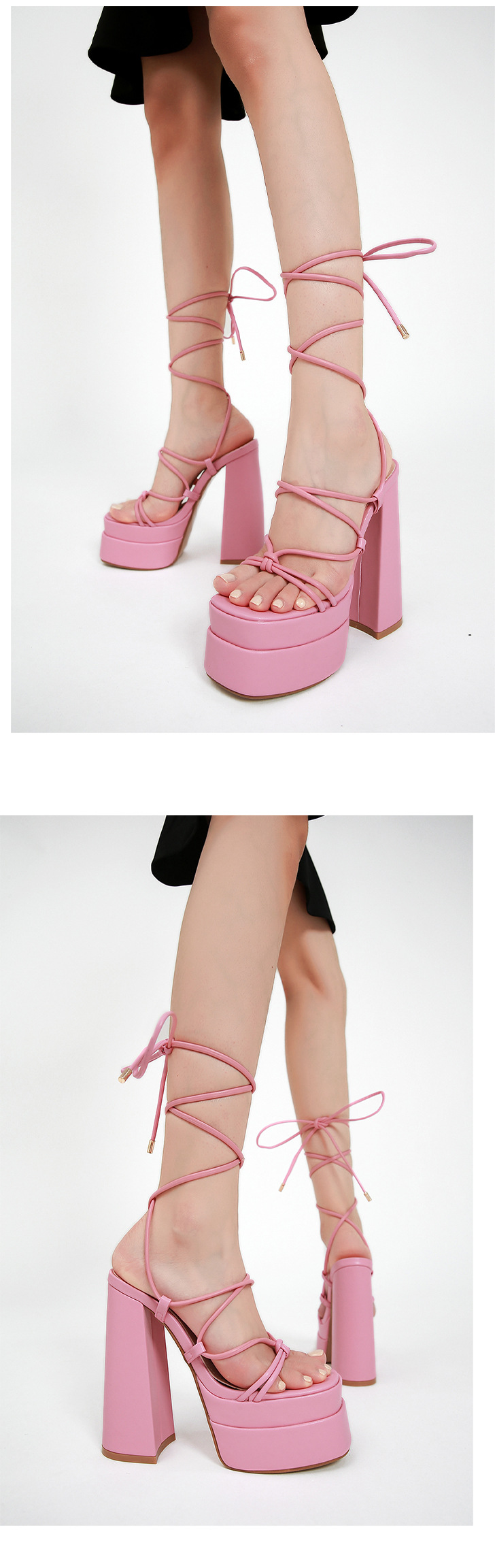 Sandal cao gót La Mã nữ quai dây mảnh, gót 9 cm, phong cách catwalk — Màu tím chi tiết 20