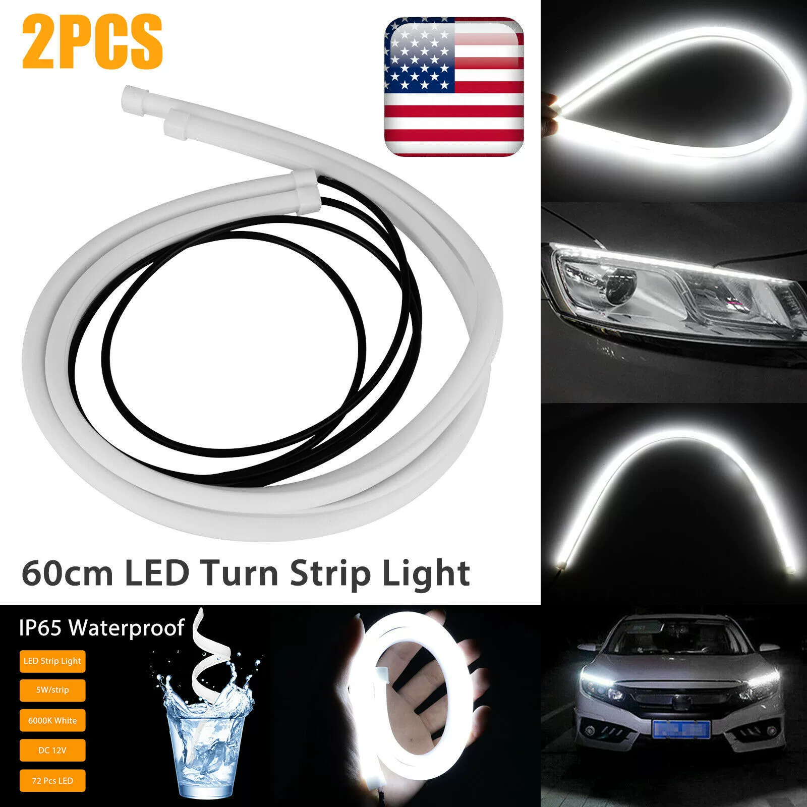 Автомобиль светодиодный Слезный световод для глаз 30 см монохромный Белый Синий Красный Желтый Руль 60 см дневной свет мягкий резиновый автомобильный свет