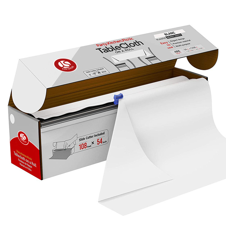 Amazon rollo con corte de alto grado blanco puro PE mantel rollo a prueba de aceite impermeable mantel 54 pulgadas x108 pies
