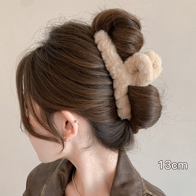 Clip de felpa para mujer, sensación de alto nivel, horquilla de pelo grande, mucho clip de tiburón, temperamento de otoño e invierno, horquilla, tocado