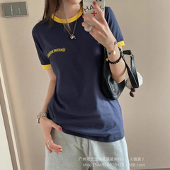 Xinyijia 25 新しい夏スタイルサンスクリットデジタルプリントアメリカンレトロホットガールカラーマッチングスリム半袖 Tシャツトップ