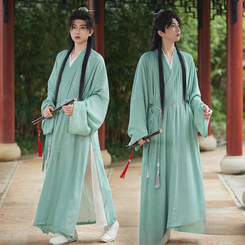Hanfu Straight-Cut Gown for Men, Ancient Style, Song Dynasty-Inspired, Ethereal, Waist-Tied, Heroic, Cool and Fragmented Style, Spring/Summer Collection