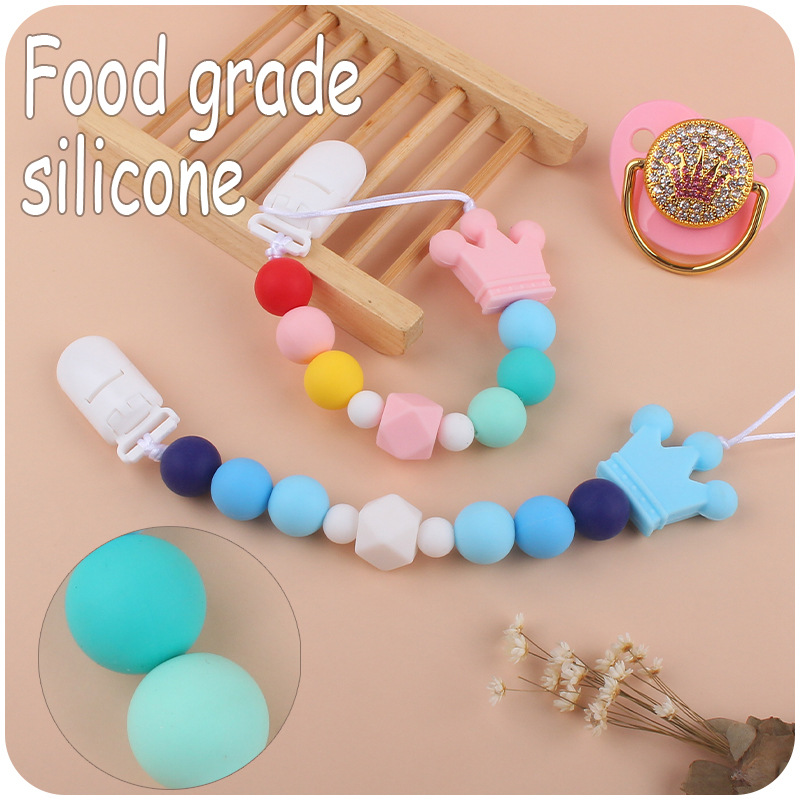 Bebé suministros corona chupete bebé silicona corona perlas mordedura chupete cadena anti-caída traje de cadena Nuevo