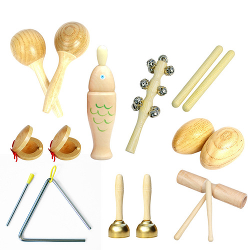 Log sand hammer kindergarten Orff percussion instrument set soundboard wooden children's triangle toy double ring tube