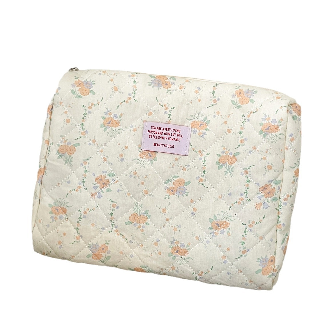 Crema floral bolsa de cosméticos bolsa de almacenamiento mujer estudiante de gran capacidad suave acolchado bolsa de algodón almohada embrague