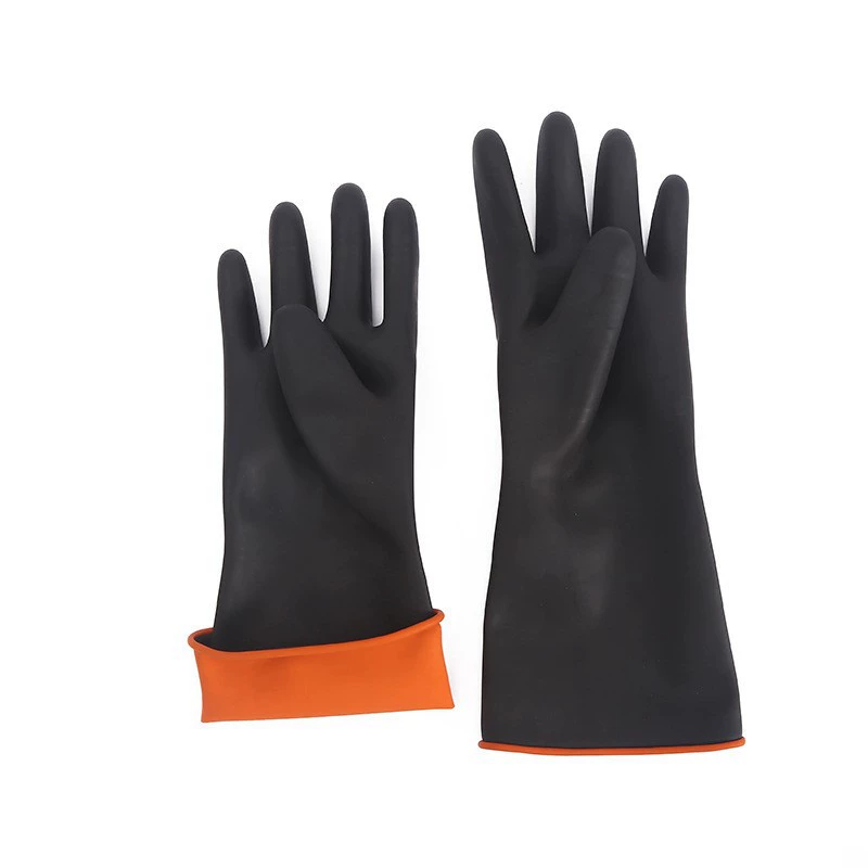 35cm солнечный цветок снаружи черный апельсиновый промышленный кислотостойкие резиновые перчатки утолщенные промышленные защитные перчатки латексные перчатки
