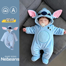 加厚【包手+连脚】冬款婴幼儿保暖连身衣外出服卡通连帽宝宝哈衣