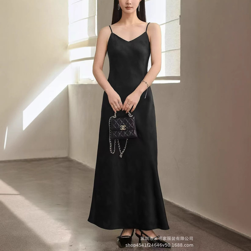 New Chinese-Style National Style Acetate Jacquard Suspender Dress, Summer Elegant and Graceful Extended Version, Waist-Cinching Slim-Fit Long Dress