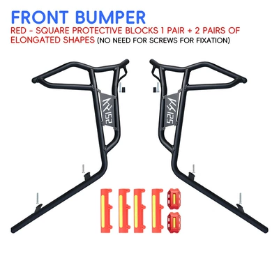 Motorcycle bumper guards, front and rear exhaust - black-carbon-steel-front-bumper-red-protective-block
