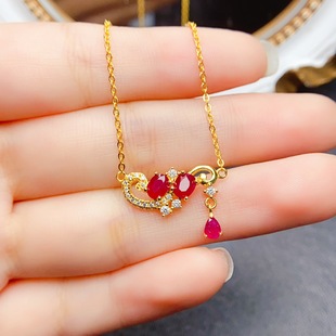 New natural ruby necklace S925 silver inlaid main stone 4*5mm Joker net red explosions women's jewelry wholesale