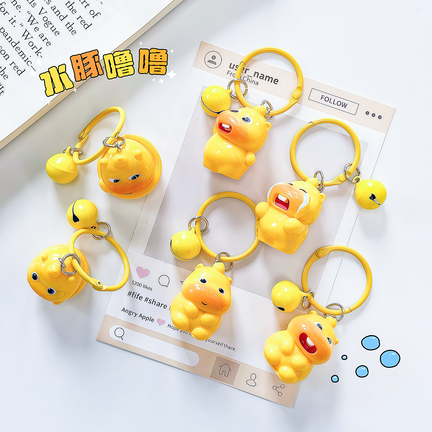 Popular Cute 3D Capybara Bell Keychain Doll Pendant Bag Charm Student Best Friend Small Gift