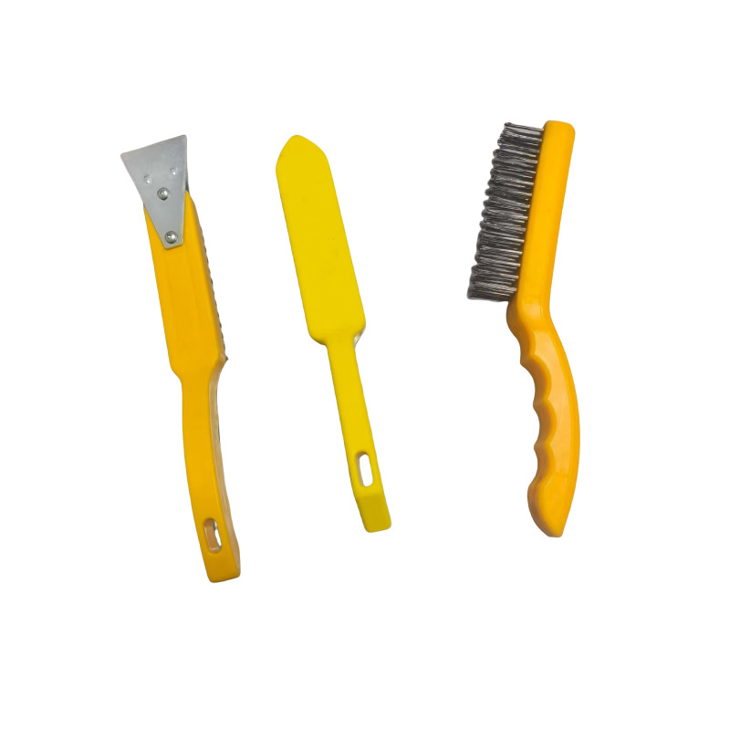 Cepillo de alambre con mango de plástico para limpiar cepillo de alambre de cobre con mango de plástico de acero industrial, cepillo de alambre de acero chapado en cobre para descontaminar a mano y duradero