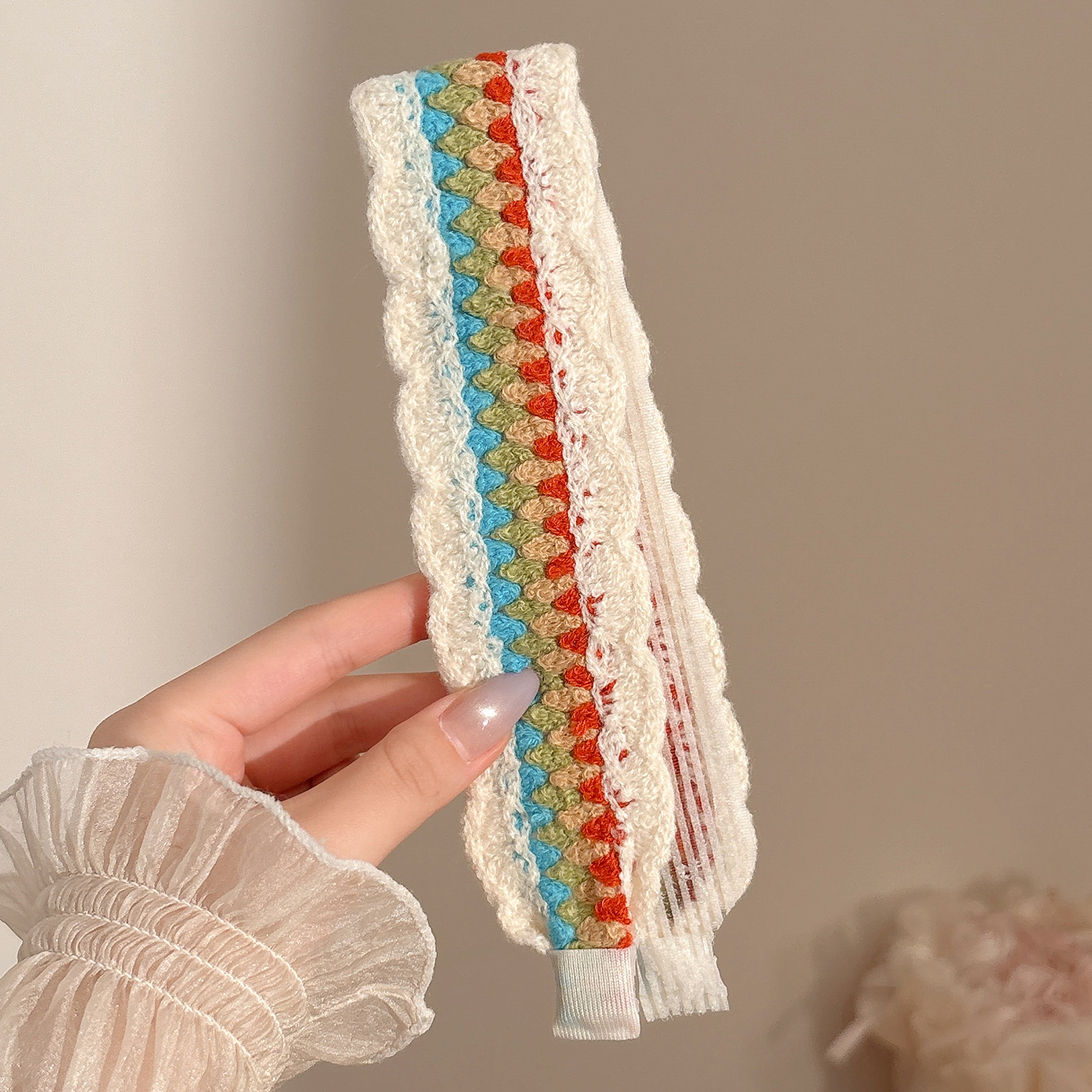 Flor francesa de punto frangeo pegatinas velcro pegatinas para el cabello de mujer no comprime el cabello correa de lavado de la cara banda de cabello tocado