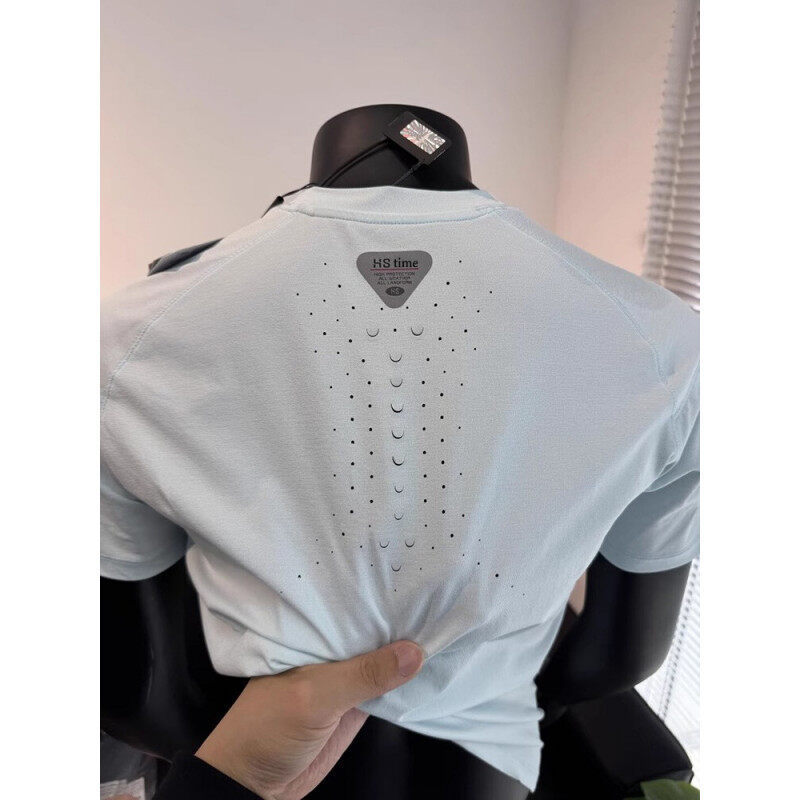 レーザー穴あき速乾 Tシャツメンズ夏薄いメッシュカジュアルルーズ通気性スポーツラグラン半袖 Tシャツ男性用|undefined
