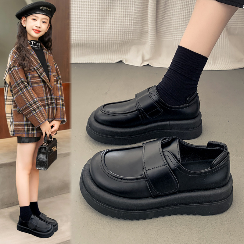 Girls' Small Leather Shoes 2025 Spring & Fall New British Princess Shoes Kidsren's Soft Sole Medium and Large Kidsren's Flats Black Performance Shoes