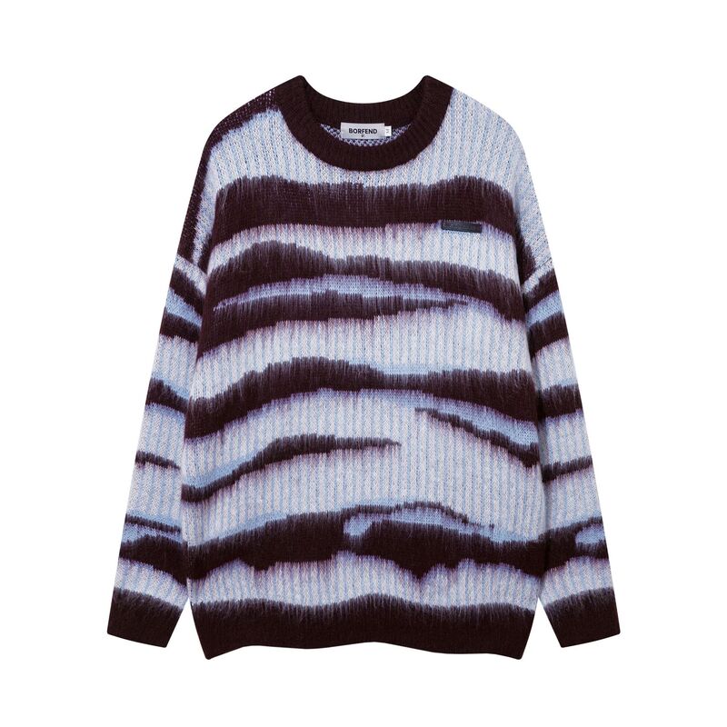 Bf.Borfend/Peifeng American Retro Mohair Black and White Striped Sweater Unisex Versatile Knit Top Trendy
